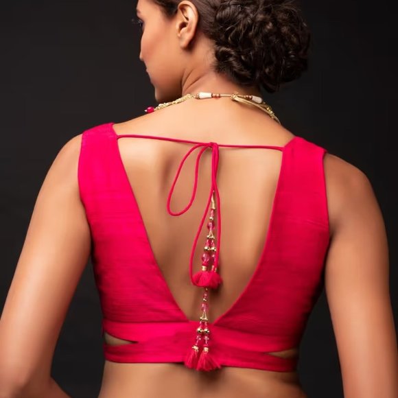 Magenta Silk Blouse For Women Designer Top - Picture 2 of 3